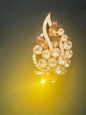 Vintage Signed Eisenberg Ice Floral Spray Brooch - GIA Verified -Champagne/Topaz